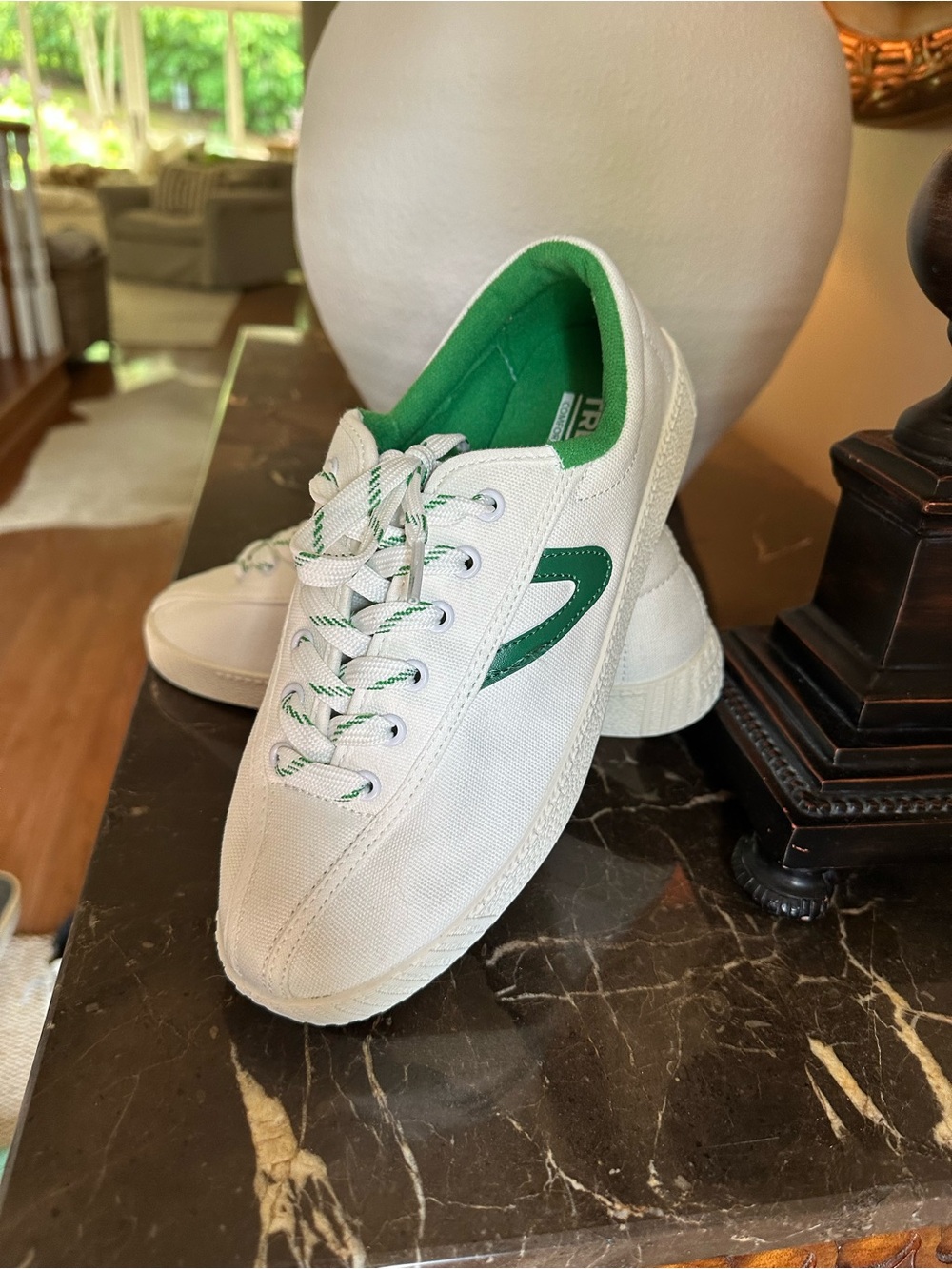 Tretorn White Canvas Sneakers with Green Accents